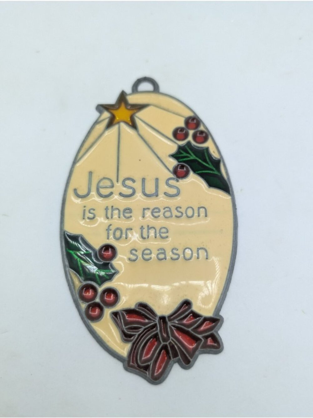Xmas Jesus Is The Reason For The Season Faux Look Stain Glass Ornament 5" A.A